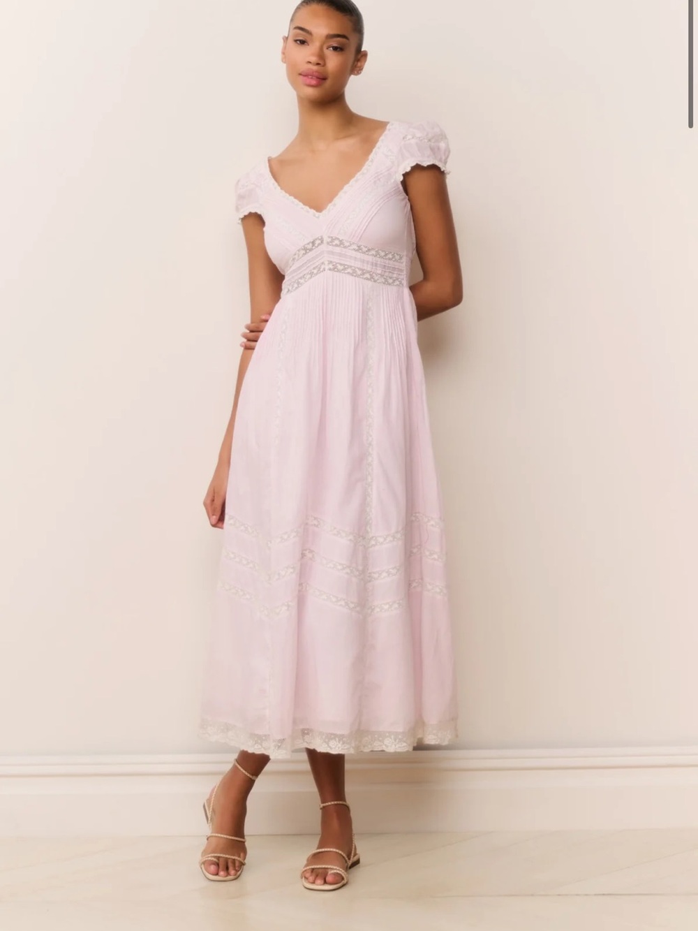 LoveShackFancy Suvi Pink Cotton Midi Dress